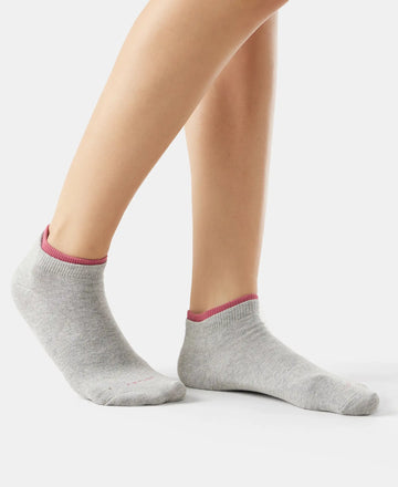 Compact Cotton Stretch Solid Low Show Socks with Stay Fresh Treatment - Grey Melange & Rose Wine(Pack of 2)