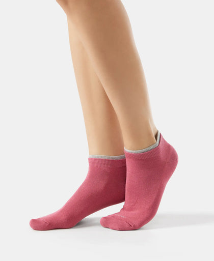 Compact Cotton Stretch Solid Low Show Socks with Stay Fresh Treatment - Grey Melange & Rose Wine(Pack of 2)