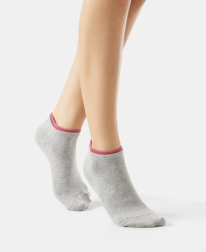 Compact Cotton Stretch Solid Low Show Socks with Stay Fresh Treatment - Grey Melange & Rose Wine(Pack of 2)