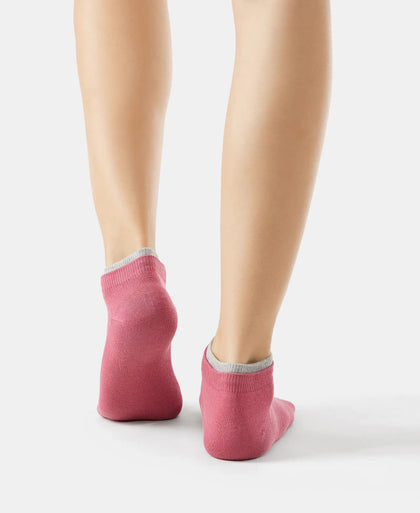 Compact Cotton Stretch Solid Low Show Socks with Stay Fresh Treatment - Grey Melange & Rose Wine(Pack of 2)