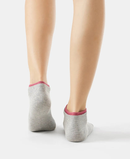Compact Cotton Stretch Solid Low Show Socks with Stay Fresh Treatment - Grey Melange & Rose Wine(Pack of 2)