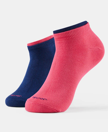 Compact Cotton Stretch Solid Low Show Socks with StayFresh Treatment - Imperial blue & Raspberry (Pack of 2)