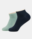 Compact Cotton Stretch Solid Low Show Socks with Stay Fresh Treatment - Navy & Ether Melange (Pack of 2)