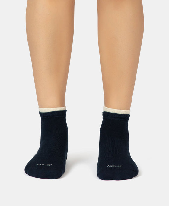 Compact Cotton Stretch Solid Low Show Socks with Stay Fresh Treatment - Navy & Ether Melange (Pack of 2)