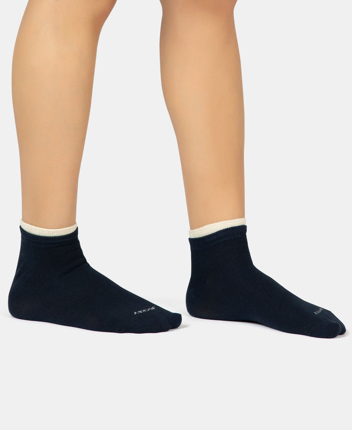 Compact Cotton Stretch Solid Low Show Socks with Stay Fresh Treatment - Navy & Ether Melange (Pack of 2)