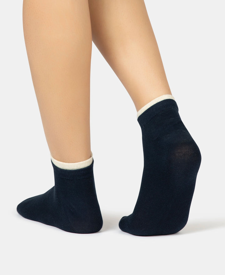 Compact Cotton Stretch Solid Low Show Socks with Stay Fresh Treatment - Navy & Ether Melange (Pack of 2)