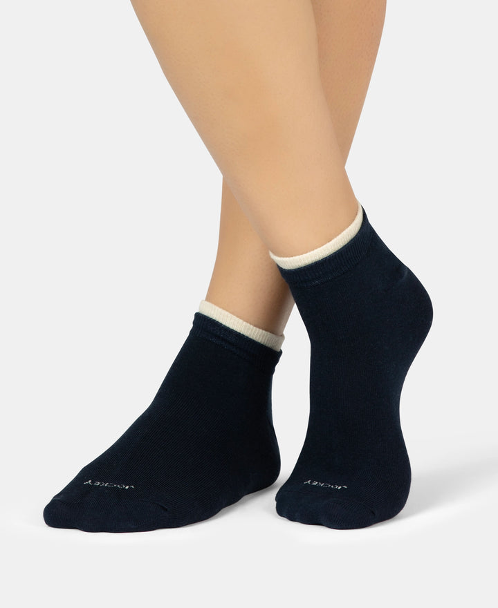 Compact Cotton Stretch Solid Low Show Socks with Stay Fresh Treatment - Navy & Ether Melange (Pack of 2)