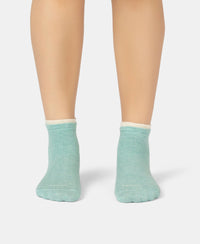 Compact Cotton Stretch Solid Low Show Socks with Stay Fresh Treatment - Navy & Ether Melange (Pack of 2)