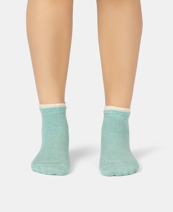 Compact Cotton Stretch Solid Low Show Socks with Stay Fresh Treatment - Navy & Ether Melange (Pack of 2)