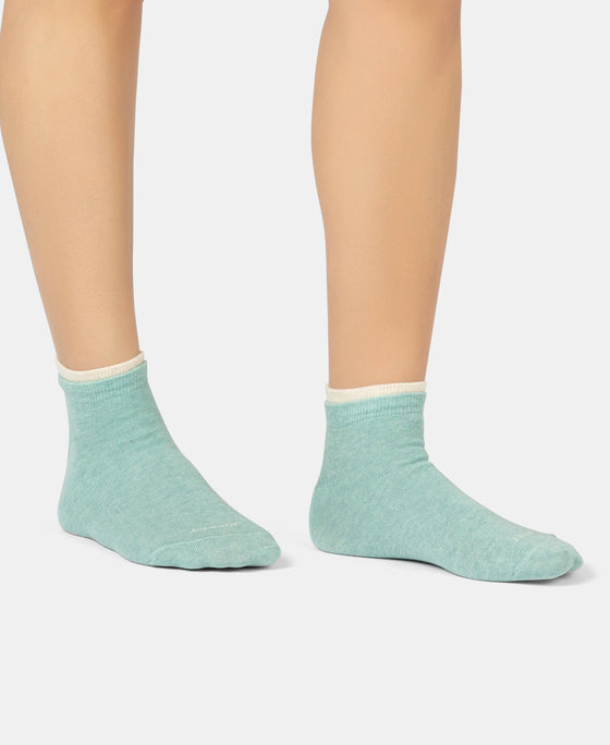 Compact Cotton Stretch Solid Low Show Socks with Stay Fresh Treatment - Navy & Ether Melange (Pack of 2)