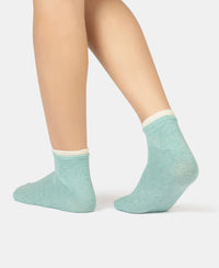 Compact Cotton Stretch Solid Low Show Socks with Stay Fresh Treatment - Navy & Ether Melange (Pack of 2)