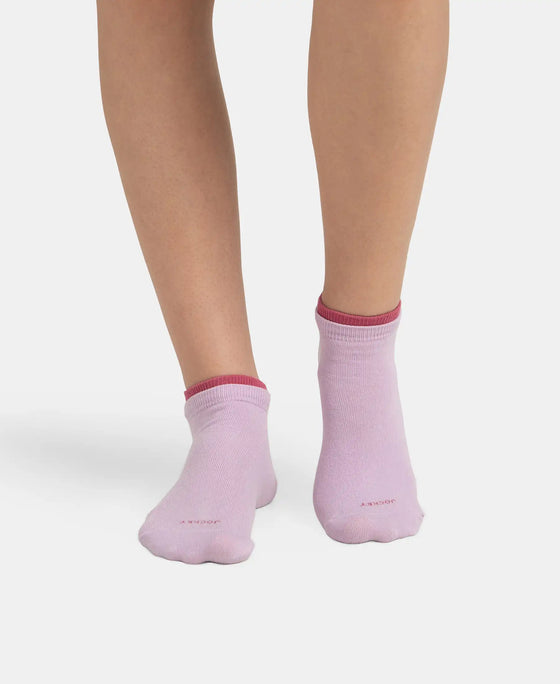 Compact Cotton Stretch Solid Low Show Socks with Stay Fresh Treatment - Orchid Bloom & Rose Win (Pack of 2)