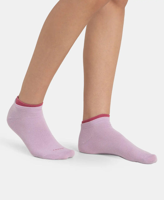 Compact Cotton Stretch Solid Low Show Socks with Stay Fresh Treatment - Orchid Bloom & Rose Win (Pack of 2)