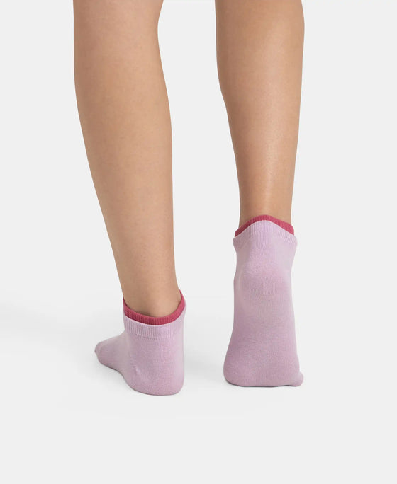 Compact Cotton Stretch Solid Low Show Socks with Stay Fresh Treatment - Orchid Bloom & Rose Win (Pack of 2)