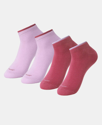 Compact Cotton Stretch Solid Low Show Socks with Stay Fresh Treatment - Orchid Bloom & Rose Win (Pack of 2)