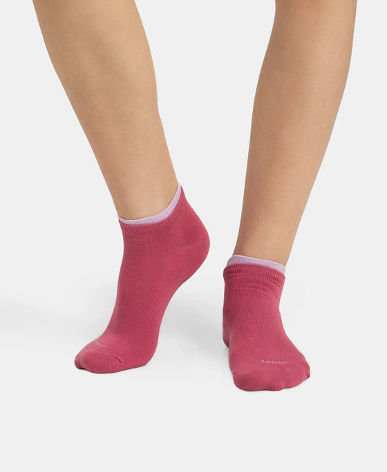 Compact Cotton Stretch Solid Low Show Socks with Stay Fresh Treatment - Orchid Bloom & Rose Win (Pack of 2)
