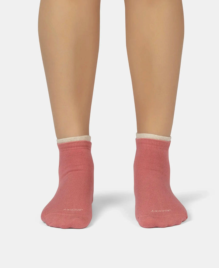 Compact Cotton Stretch Solid Low Show Socks with Stay Fresh Treatment - Oatmeal Melange & Brandied Apricot (Pack of 2)