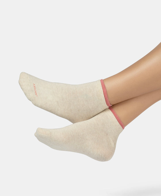 Compact Cotton Stretch Solid Low Show Socks with Stay Fresh Treatment - Oatmeal Melange & Brandied Apricot (Pack of 2)