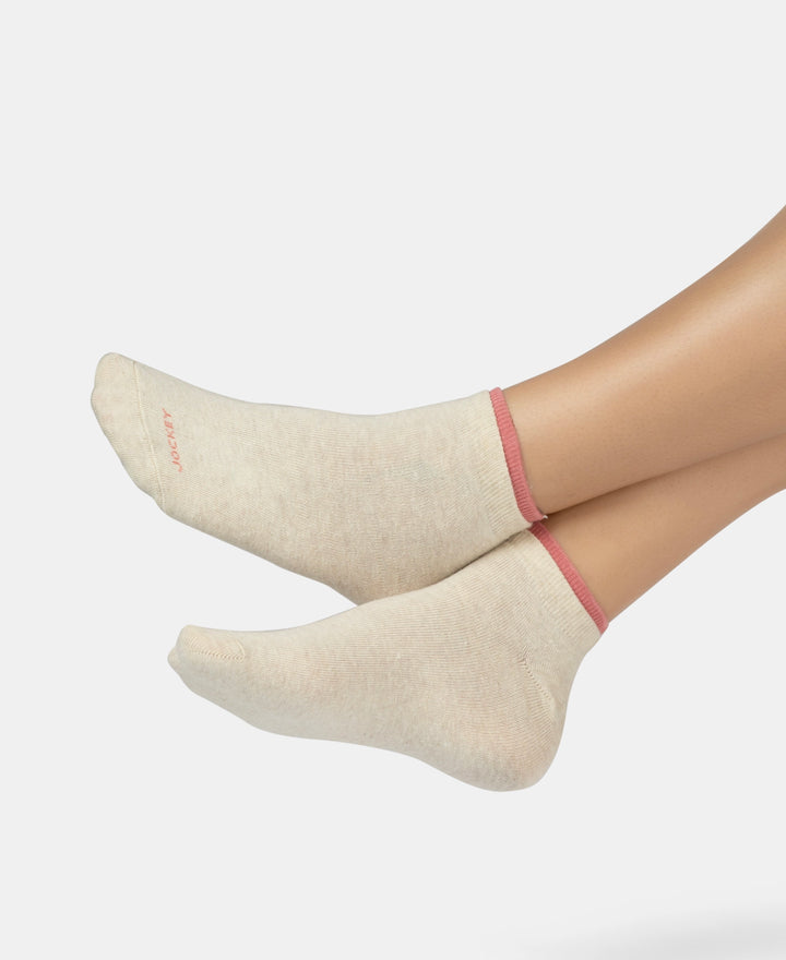 Compact Cotton Stretch Solid Low Show Socks with Stay Fresh Treatment - Oatmeal Melange & Brandied Apricot (Pack of 2)