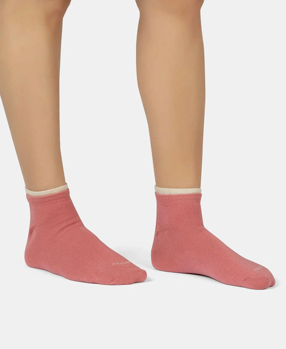 Compact Cotton Stretch Solid Low Show Socks with Stay Fresh Treatment - Oatmeal Melange & Brandied Apricot (Pack of 2)