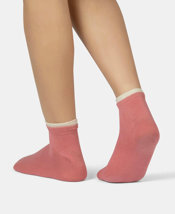 Compact Cotton Stretch Solid Low Show Socks with Stay Fresh Treatment - Oatmeal Melange & Brandied Apricot (Pack of 2)