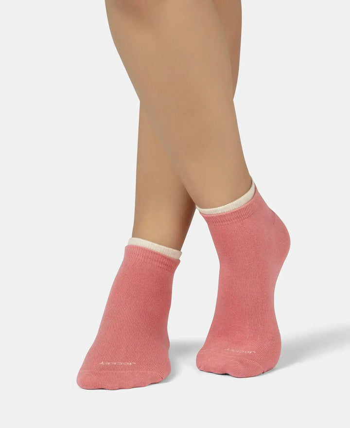 Compact Cotton Stretch Solid Low Show Socks with Stay Fresh Treatment - Oatmeal Melange & Brandied Apricot (Pack of 2)