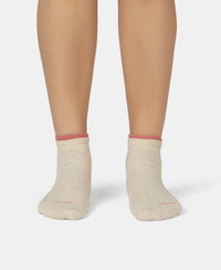 Compact Cotton Stretch Solid Low Show Socks with Stay Fresh Treatment - Oatmeal Melange & Brandied Apricot (Pack of 2)