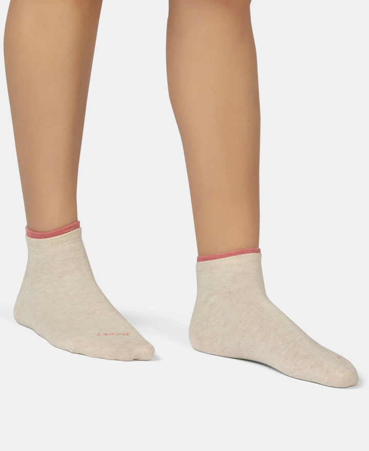 Compact Cotton Stretch Solid Low Show Socks with Stay Fresh Treatment - Oatmeal Melange & Brandied Apricot (Pack of 2)