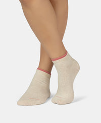 Compact Cotton Stretch Solid Low Show Socks with Stay Fresh Treatment - Oatmeal Melange & Brandied Apricot (Pack of 2)