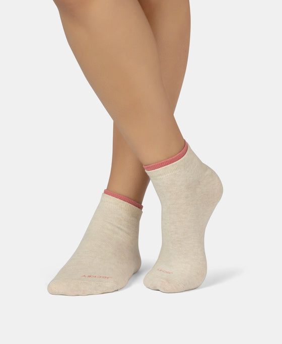 Compact Cotton Stretch Solid Low Show Socks with Stay Fresh Treatment - Oatmeal Melange & Brandied Apricot (Pack of 2)
