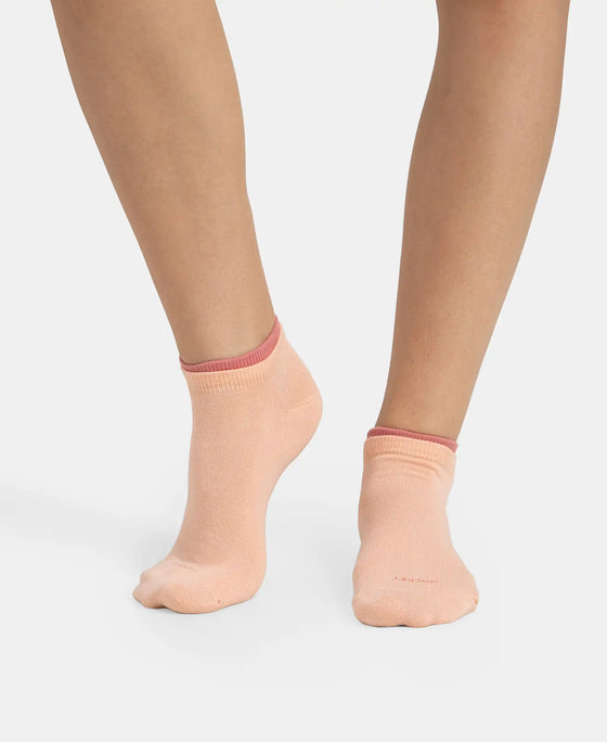 Compact Cotton Stretch Solid Low Show Socks with Stay Fresh Treatment - Peach Melba & Brandied Apricoat (Pack of 2)