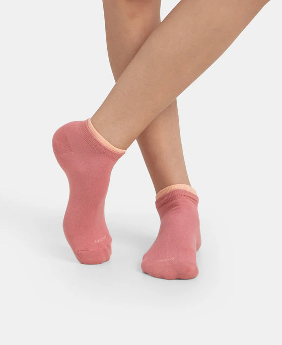 Compact Cotton Stretch Solid Low Show Socks with Stay Fresh Treatment - Peach Melba & Brandied Apricoat (Pack of 2)