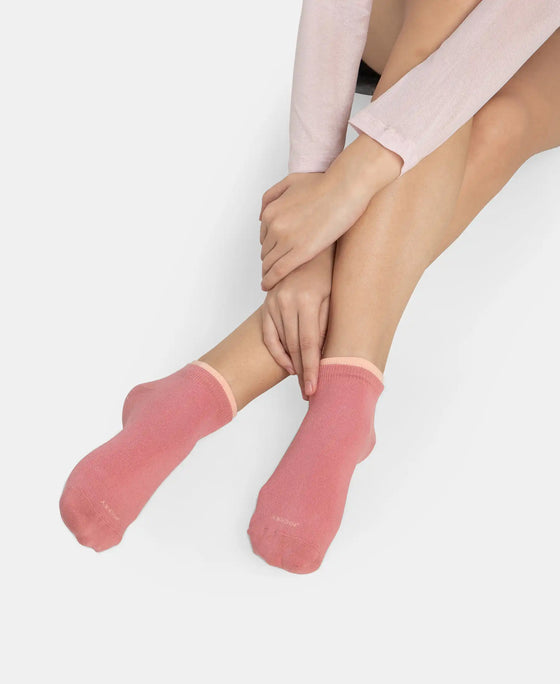 Compact Cotton Stretch Solid Low Show Socks with Stay Fresh Treatment - Peach Melba & Brandied Apricoat (Pack of 2)