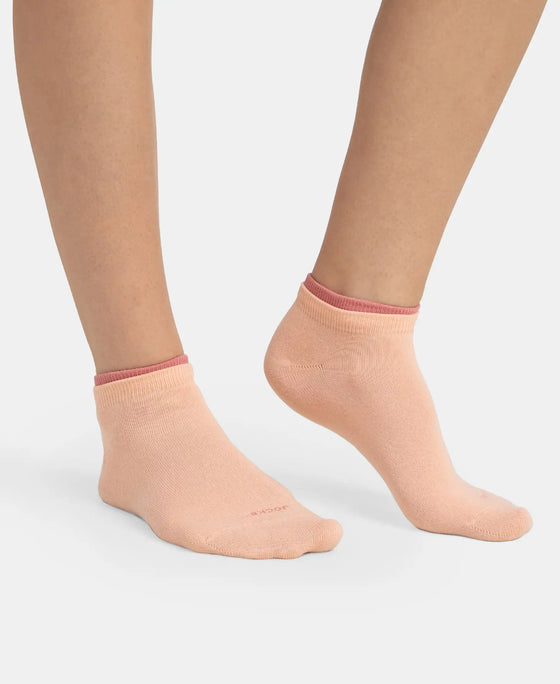 Compact Cotton Stretch Solid Low Show Socks with Stay Fresh Treatment - Peach Melba & Brandied Apricoat (Pack of 2)