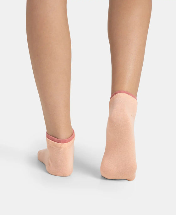 Compact Cotton Stretch Solid Low Show Socks with Stay Fresh Treatment - Peach Melba & Brandied Apricoat (Pack of 2)