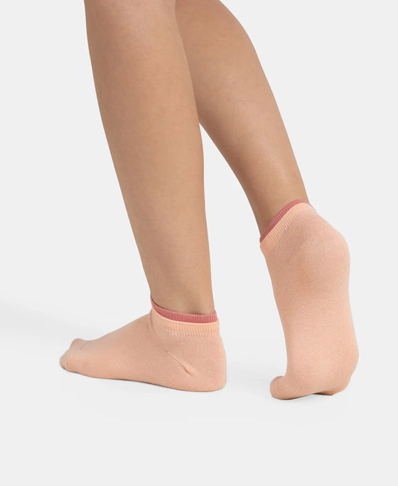 Compact Cotton Stretch Solid Low Show Socks with Stay Fresh Treatment - Peach Melba & Brandied Apricoat (Pack of 2)