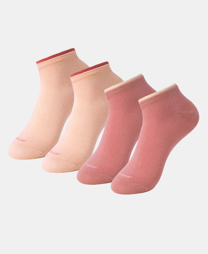 Compact Cotton Stretch Solid Low Show Socks with Stay Fresh Treatment - Peach Melba & Brandied Apricoat (Pack of 2)