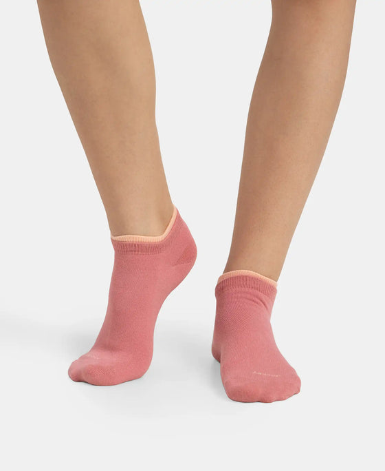 Compact Cotton Stretch Solid Low Show Socks with Stay Fresh Treatment - Peach Melba & Brandied Apricoat (Pack of 2)