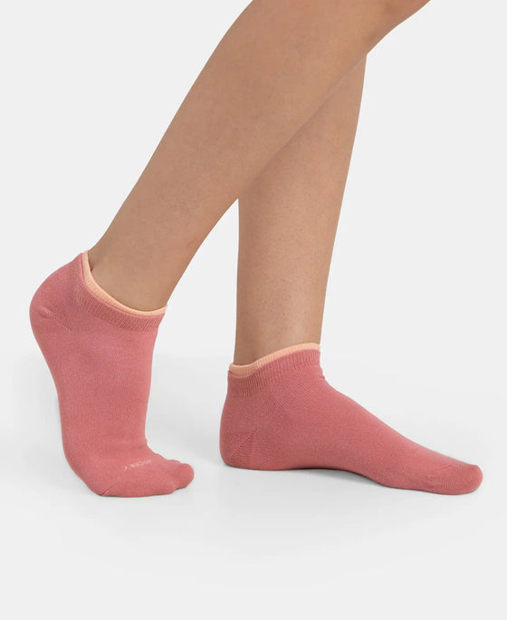 Compact Cotton Stretch Solid Low Show Socks with Stay Fresh Treatment - Peach Melba & Brandied Apricoat (Pack of 2)