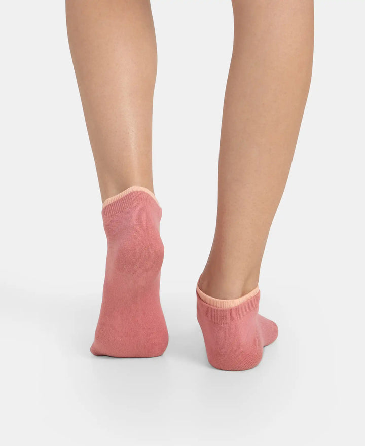 Compact Cotton Stretch Solid Low Show Socks with Stay Fresh Treatment - Peach Melba & Brandied Apricoat (Pack of 2)