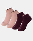Compact Cotton Stretch Solid Low Show Socks with Stay Fresh Treatment - Pale Mauve & Wine Tasting (Pack of 2)