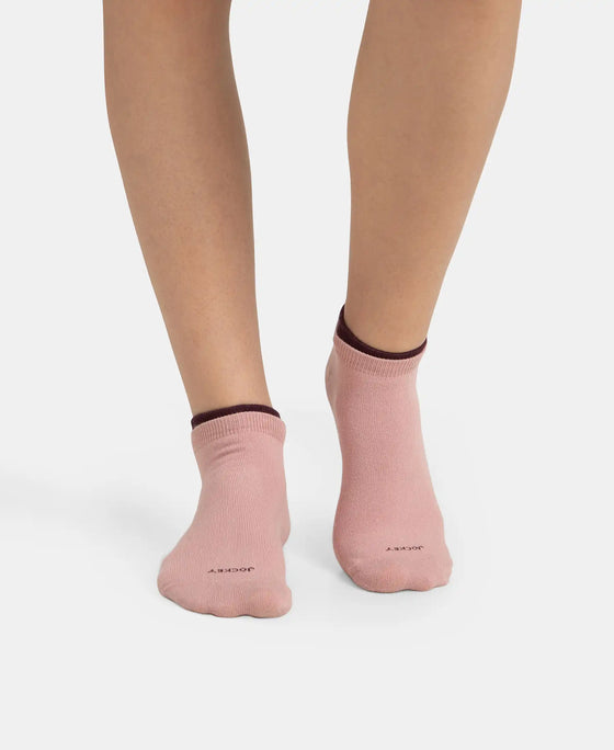 Compact Cotton Stretch Solid Low Show Socks with Stay Fresh Treatment - Pale Mauve & Wine Tasting (Pack of 2)