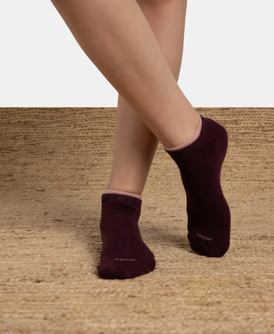 Compact Cotton Stretch Solid Low Show Socks with Stay Fresh Treatment - Pale Mauve & Wine Tasting (Pack of 2)
