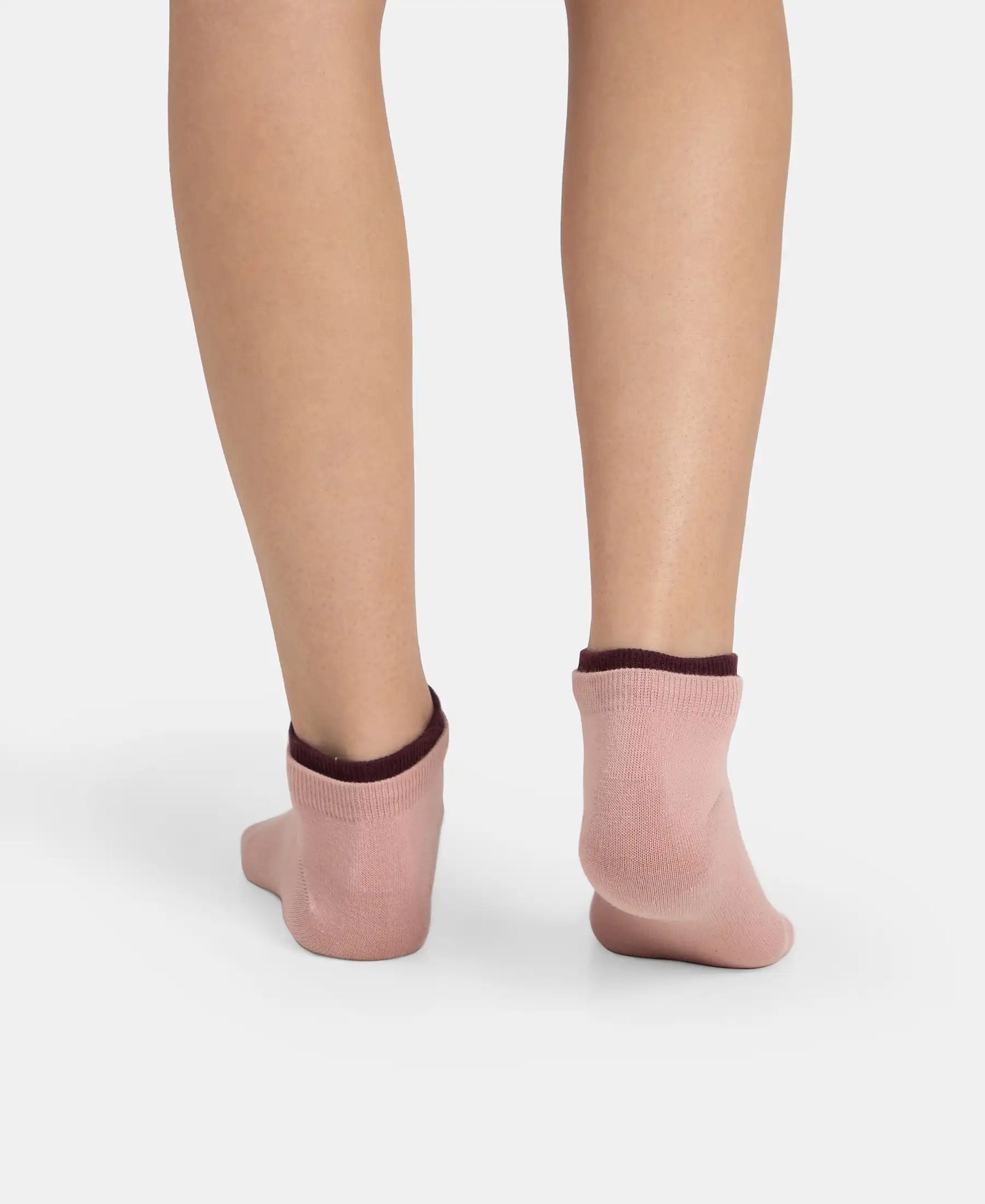 Compact Cotton Stretch Solid Low Show Socks with Stay Fresh Treatment - Pale Mauve & Wine Tasting (Pack of 2)