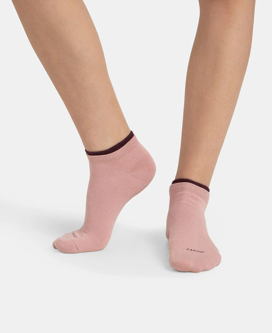 Compact Cotton Stretch Solid Low Show Socks with Stay Fresh Treatment - Pale Mauve & Wine Tasting (Pack of 2)