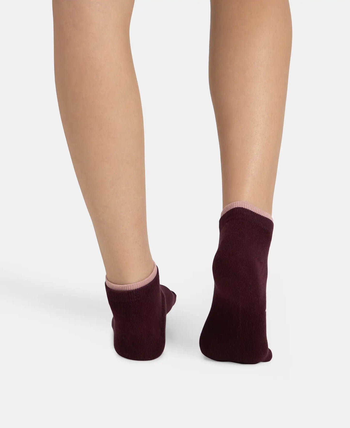 Compact Cotton Stretch Solid Low Show Socks with Stay Fresh Treatment - Pale Mauve & Wine Tasting (Pack of 2)