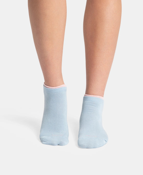 Compact Cotton Stretch Solid Low Show Socks with Stay Fresh Treatment - Pink Sorbet & Niagara Mist (Pack of 2)