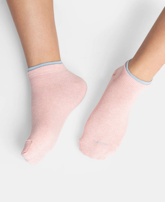 Compact Cotton Stretch Solid Low Show Socks with Stay Fresh Treatment - Pink Sorbet & Niagara Mist (Pack of 2)