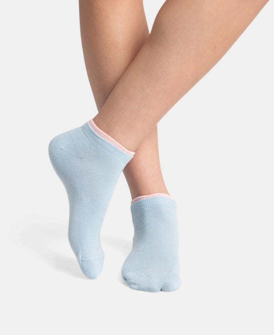 Compact Cotton Stretch Solid Low Show Socks with Stay Fresh Treatment - Pink Sorbet & Niagara Mist (Pack of 2)