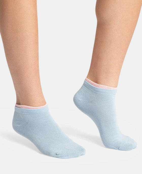 Compact Cotton Stretch Solid Low Show Socks with Stay Fresh Treatment - Pink Sorbet & Niagara Mist (Pack of 2)
